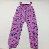 Frill Detail Patterned Pink & Purple Viscose Jumpsuit - Girls 9-10 Years