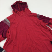 Mauve & Red Lightweight Merino Wool Long Sleeve Hoodie Top - Girls 9-10 Years