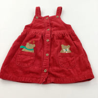 Teddy Bears Embroidered Red Cord Christmas Dress - Girls 6-9 Months