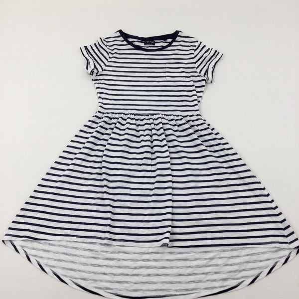 White Striped Cotton Short Sleeve Dress - Girls 10-11 Years