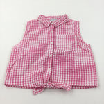 Pink & White Checked Tie Front Cotton Blouse - Girls 9-10 Years