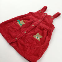 Teddy Bears Embroidered Red Cord Christmas Dress - Girls 6-9 Months