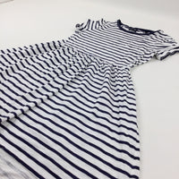 White Striped Cotton Short Sleeve Dress - Girls 10-11 Years