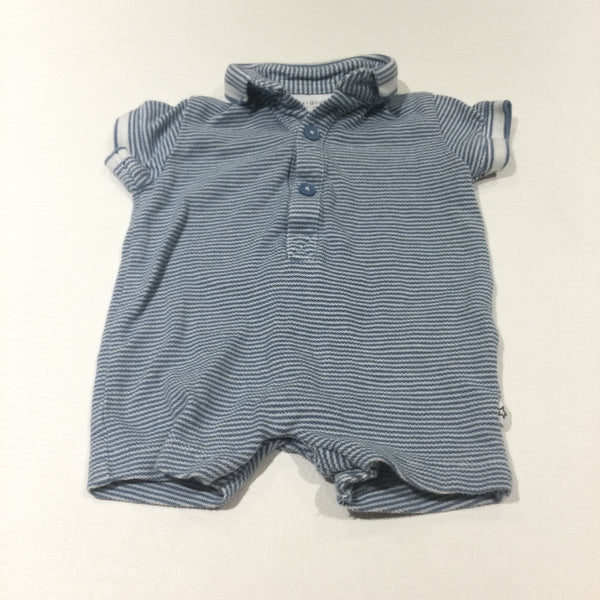 Blue & White Striped Jersey Romper with Collar - Boys Newborn