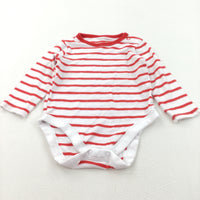 Red & White Striped Long Sleeve Bodysuit - Boys/Girls 6-9 Months