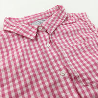 Pink & White Checked Tie Front Cotton Blouse - Girls 9-10 Years