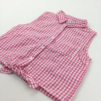 Pink & White Checked Tie Front Cotton Blouse - Girls 9-10 Years