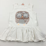 Sequins Owl White Jersey Sleeveless Tunic Top - Girls 9-10 Years