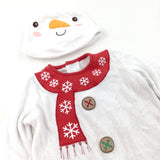 Snowman White Towelling Babygrow/Lightweight Christmas Pramsuit with Hat - Boys/Girls 6-9 Months