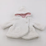 White Jersey Lined Fluffy Coat with Hood - Girls 0-3 Months