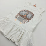 Sequins Owl White Jersey Sleeveless Tunic Top - Girls 9-10 Years