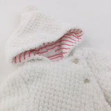 White Jersey Lined Fluffy Coat with Hood - Girls 0-3 Months
