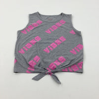 'Vibes' Grey Vest Top - Girls 10-11 Years