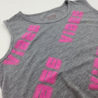 'Vibes' Grey Vest Top - Girls 10-11 Years