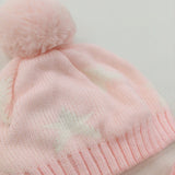 Stars Pink & White Knitted Hat & Mittens Set - Girls 0-3 Months