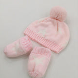 Stars Pink & White Knitted Hat & Mittens Set - Girls 0-3 Months