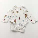 Teddies, Penguins & Christmas Trees Cream Long Sleeve Bodysuit - Boys/Girls 6-9 Months