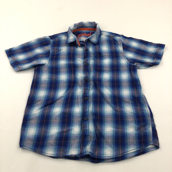 Blue & White Checked Cotton Shirt - Boys 9-10 Years