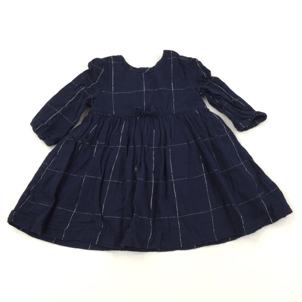 Navy & Silver Check Dress - Girls 6-9 Months