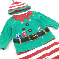 Christmas Elf Green, Red & White Babygrow - Boys/Girls 0-3 Months