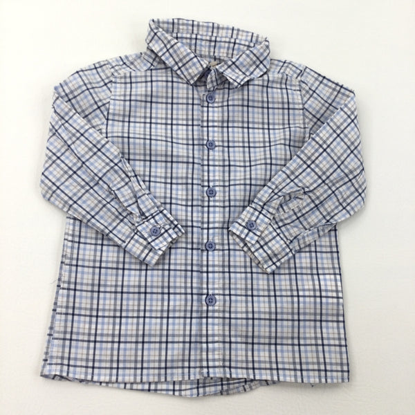 Blue & White Check Long Sleeve Shirt - Boys 12-18 Months