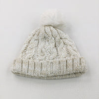 Sparkly Oatmeal Bobble Hat - Girls 0-3 Months