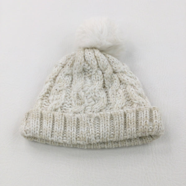 Sparkly Oatmeal Bobble Hat - Girls 0-3 Months