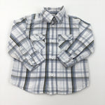 White, Blue & Brown Check Long Sleeve Shirt - Boys 12-18 Months