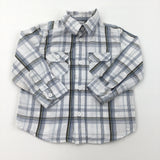 White, Blue & Brown Check Long Sleeve Shirt - Boys 12-18 Months