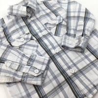 White, Blue & Brown Check Long Sleeve Shirt - Boys 12-18 Months