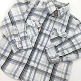 White, Blue & Brown Check Long Sleeve Shirt - Boys 12-18 Months