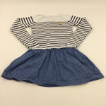 White & Navy Stripe Top Denim Look Skirt Dress - Girls 12 Years