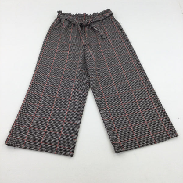 Red & Black Check Cropped Trousers - Girls 12 Years