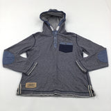 Navy & Grey Striped Long Sleeve Hoodie Top - Boys 9-10 Years