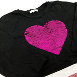 Heart Sequin Flip Black & Pink Long Sleeve Dress - Girls 10-11 Years