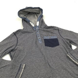 Navy & Grey Striped Long Sleeve Hoodie Top - Boys 9-10 Years