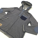 Navy & Grey Striped Long Sleeve Hoodie Top - Boys 9-10 Years