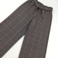 Red & Black Check Cropped Trousers - Girls 12 Years