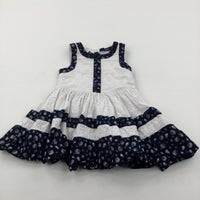 Sea Shells White Broderie & Navy Cotton Sun/Party Dress - Girls 12-18 Months