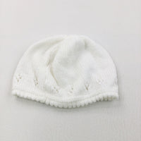 White Patterned Knitted Hat - Girls 0-3 Months