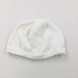 White Patterned Knitted Hat - Girls 0-3 Months