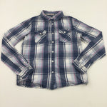 Blue, Pink & White Check Long Sleeve Shirt - Girls 10-11 Years