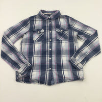 Blue, Pink & White Check Long Sleeve Shirt - Girls 10-11 Years