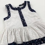 Sea Shells White Broderie & Navy Cotton Sun/Party Dress - Girls 12-18 Months