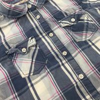 Blue, Pink & White Check Long Sleeve Shirt - Girls 10-11 Years