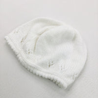 White Patterned Knitted Hat - Girls 0-3 Months