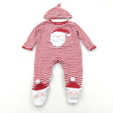 Father Christmas Appliqued Red & White Striped Babygrow & Hat Set - Boys/Girls 6-9 Months