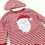 Father Christmas Appliqued Red & White Striped Babygrow & Hat Set - Boys/Girls 6-9 Months