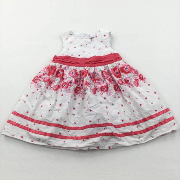 Flowers Pink & White Cotton Sun/Party Dress - Girls 12-18 Months