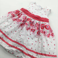 Flowers Pink & White Cotton Sun/Party Dress - Girls 12-18 Months